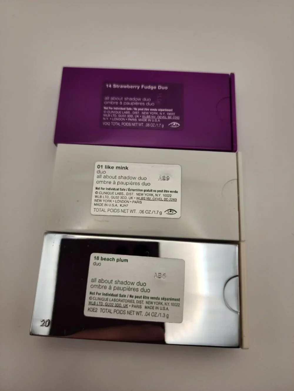 Clinique All About Shadow Duo Eyeshadow Lot of 3 Beach Plum Like Mink Strawberry